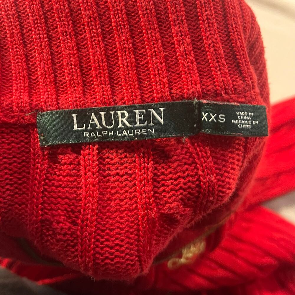 Lauren Ralph Lauren Red Cable Knit Full Zip Sweater Jacket XXS Gold Logo - Picture 2 of 7